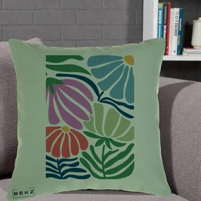 Perna Decorativa Flori Grafice Multicolore Modern, 40x40 cm, Verde, Husa Detasabila, Perna Inclusa, BEKZ®