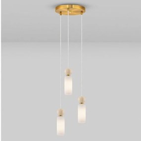 Lustra cu 3 pendule, Metal, Auriu, Travertin, Sticla, FILOMENA