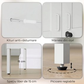 HOMCOM Dulap pentru Birou în Oțel cu 3 Rafturi Reglabile cu Serratură și 2 Chei, 80x40x175 cm, Alb | Aosom Romania