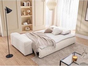 Canapea crem extensibilă/cu spațiu de depozitare cu tapițerie din catifea reiată 260 cm Justin – Ropez