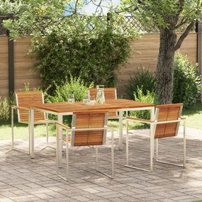 vidaXL Set de dining pentru grădină , 5 piese: masă din lemn solid de acacia și oțel inoxidabil