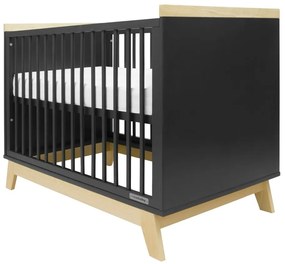 New Baby Crib Marcus cu barieră, negru / natural