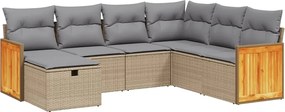 vidaXL Set canapele de grădină, 7 piese, cu perne, bej, poliratan