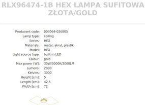 Plafoniera LED design modern HEX 72x42cm