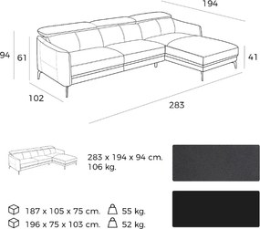 Coltar cu sezlong dreapta, elegant, design italian William AC-5359-R