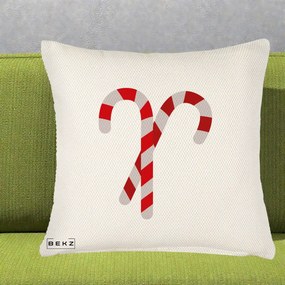Perna Decorativa Candy Cane de Craciun, 40x40 cm, Crem Reliefat, Husa Detasabila, Perna Inclusa, BEKZ®