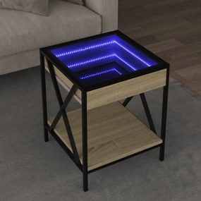 847693 vidaXL Măsuță de cafea cu LED infinity, stejar sonoma, 40x40x49 cm