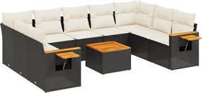 vidaXL Set canapele de grădină cu perne, 10 piese, negru, poliratan