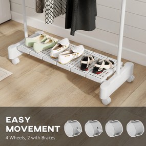 HOMCOM Uscător Vertical Extensibil cu Roți și Raft pentru Încălțăminte Alb | Aosom Romania