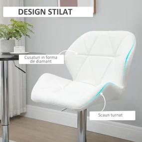 HOMCOM Scaun Bar Reglabil Pivotante si Antiderapant, Scaun bar Modern,Sarcina Maxima 120 kg,Elegante și Confortabile,Albe | Aosom Romania