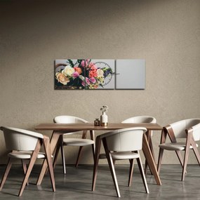 Tablou cu coș și flori (cu ceas) (90x30 cm)