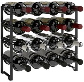 HOMCOM Suport pentru Sticle de Vin cu 4 Niveluri, 42,5x16,5x41 cm, Negru | Aosom Romania