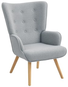 HOMCOM Scaun de salon din material textil bouclette, scaun capitonat și umplut cu picioare din lemn, 71 x 74 x 96 cm, gri deschis | Aosom Romania
