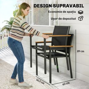 Outsunny Set 2 Scaune Grădină Empilabile cu Șezut și Spătar Capitonați, Gri Închis | Aosom Romania