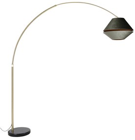 Lampă arcuită din alamă cu abajur dublu din catifea neagră și verde - XXL