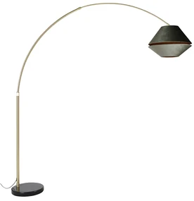 Lampă arcuită din alamă cu abajur dublu din catifea neagră și verde - XXL