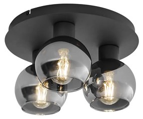 Plafoniera Art Deco neagră cu sticlă fumurie cu 3 lumini - Vidro