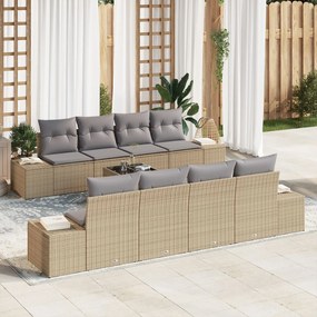 vidaXL Set de canapea de grădină cu 9 piese și perne bej din rattan poliester