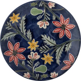 Set 4 farfurii din ceramică albastră cu motive florale dense pictate manual, 20,5×2,5 cm, „Meredith"