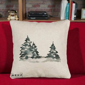 Perna Decorativa Brazi Inzapeziti Acuarela, 40x40 cm, Bej Canapea, Husa Detasabila, Perna Inclusa, BEKZ®