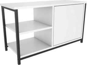Comoda TV MUSKEGON, alb/negru, PAL melaminat/metal, 90x35x51 cm