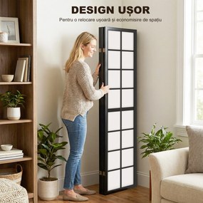 HOMCOM Paravan de Interior Pliabil cu 4 Panouri din Lemn și Material Nețesut, 160x170 cm, Negru și Alb | Aosom Romania