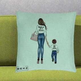 Cadou pentru Mama - Perna Personalizata, Model Mother of a Prince, 40x40 cm, Verde Menta, Husa Detasabila, Perna Inclusa, BEKZ®