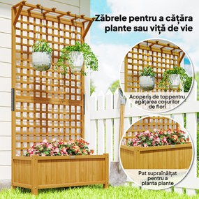 Outsunny Jardinieră înălțată cu Spalier și Acoperiș, Ghiveci, Strat de Flori, rezistent la intemperii, Lemn, 90 x 45 x 183 cm, Maro | Aosom Romania