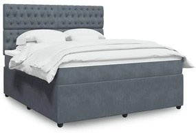 vidaXL Pat box spring cu saltea, gri închis, 180x200 cm, catifea