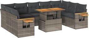 vidaXL Set mobilier de grădină cu perne, 10 piese, gri, poliratan