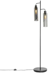 Lampa de podea moderna neagra cu sticla fumurie cu 2 lumini - Stavelot