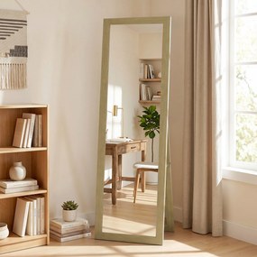 HOMCOM Oglindă cu Ramă din MDF, Picioare și Cârlige pentru Utilizare pe Podea sau pe Perete, 37x40x155 cm, Lemn Natural | Aosom Romania