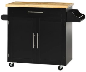 HOMCOM Cărucior de bucătărie Servierwagen Insula de bucătărie, 1 Suport pentru condimente, 1 Suport pentru prosoape, 109 cm x 40 cm x 89 cm, Negru | Aosom Romania