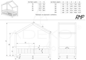 Pat pentru copii natural de tip casă din lemn de pin 90x200 cm Mila RMP – Adeko