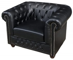 Fotoliu clasic stil englezesc Chesterfield, negru antic