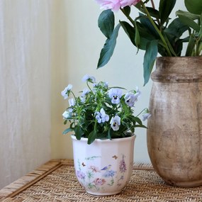 Ghiveci din ceramică crem cu model floral „Papillon”, H10.5/D12 cm
