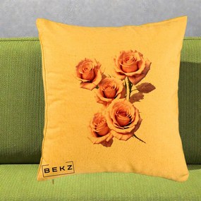 Perna Decorativa Trandafiri Roz Pastel Acuarela, 40x40 cm, Galben, Husa Detasabila, Perna Inclusa, BEKZ®