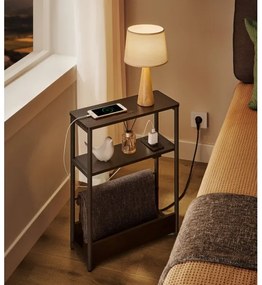 Masă laterală ROD, neagră, cu priză încorporată și porturi USB