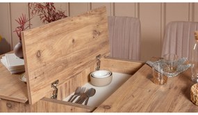 Masă de sufragerie extensibilă cu 2 scaune și 2 bănci Vlasta (pin antlantic + bej). 1073078