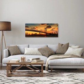 Tablou - Apus de soare peste Podul Ben Franklin, Philadelphia (120x50 cm)