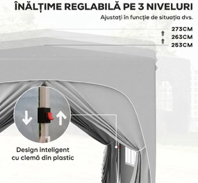 Outsunny Pavilion Pliabil cu Ferestre Laterale și Geantă de Transport, 300x300x273 cm, Gri Deschis | Aosom Romania