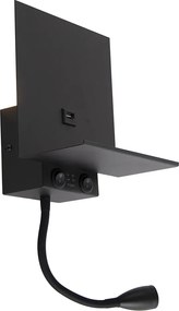 Lampă de perete inteligentă neagră cu USB și braț flexibil incluzând WiFi G9 - Flero