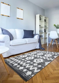 Covor ECO SISAL BOHO MOROC Etno Zig zag 22319 franjuri - două niveluri de lână gri / cremă, covor reciclat