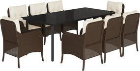 vidaXL Set mobilier de grădină cu perne, 9 piese, maro, poliratan