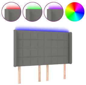 vidaXL Tăblie de pat cu LED, gri închis, 147x16x118/128 cm, textil