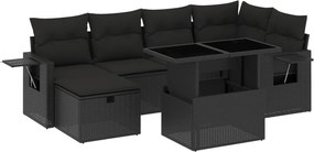 vidaXL Set canapele de grădină cu perne, 7 piese, negru, poliratan
