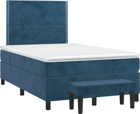 vidaXL Pat box spring cu saltea, albastru închis, 120x190 cm, catifea