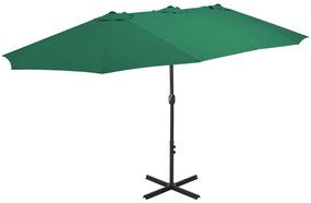 vidaXL Umbrelă de soare de exterior, stâlp aluminiu, verde, 460x270 cm
