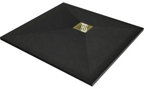 Mexen Stone+ bazin compozit pătrat 100 x 100 cm, negru, capac aurit - 44701010-G