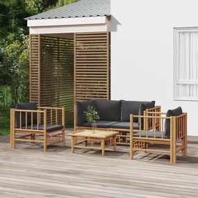 3155217 vidaXL Set mobilier de grădină cu perne gri închis, 5 piese, bambus